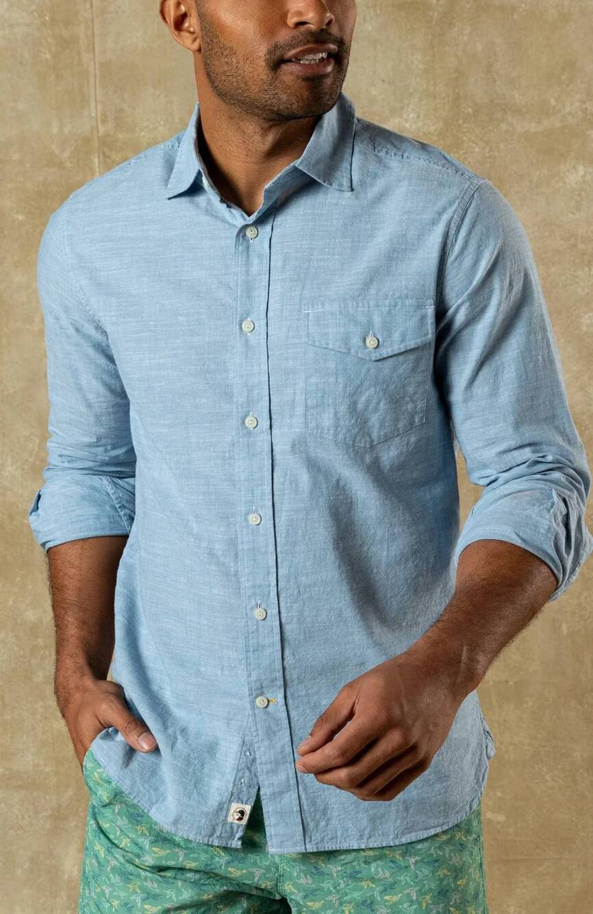 NEW DUCK HEAD cotton chambray sport shirt in sunwashed blue
